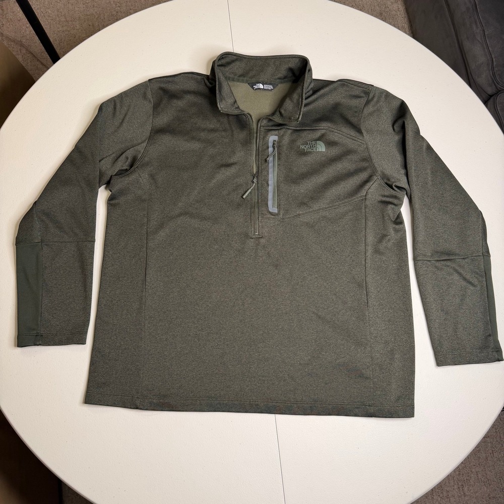 The North Face Mens XXL Quarter Zip Fleece Pullover Heathered Olive‎ Green